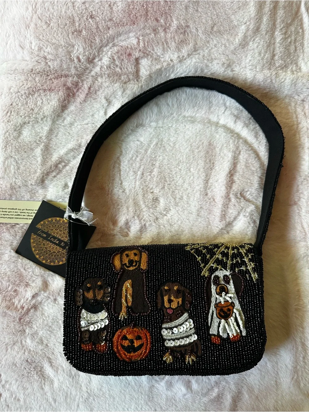 Dogs in Halloween Costumes Beaded Shoulder Bag Purse NWT